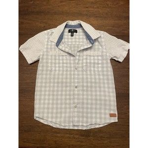 7 For All Mankind Boys Size 6 Button Up Short Sleeve Blue Plaid